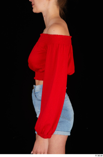 Stacy Cruz arm casual dressed red off shoulder top sleeve…